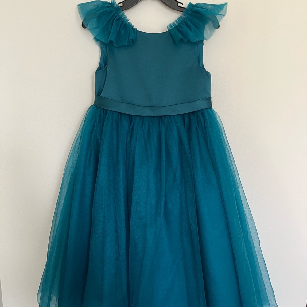 Azazie Teal ‘Dolly’ Ruffled Kids Dress